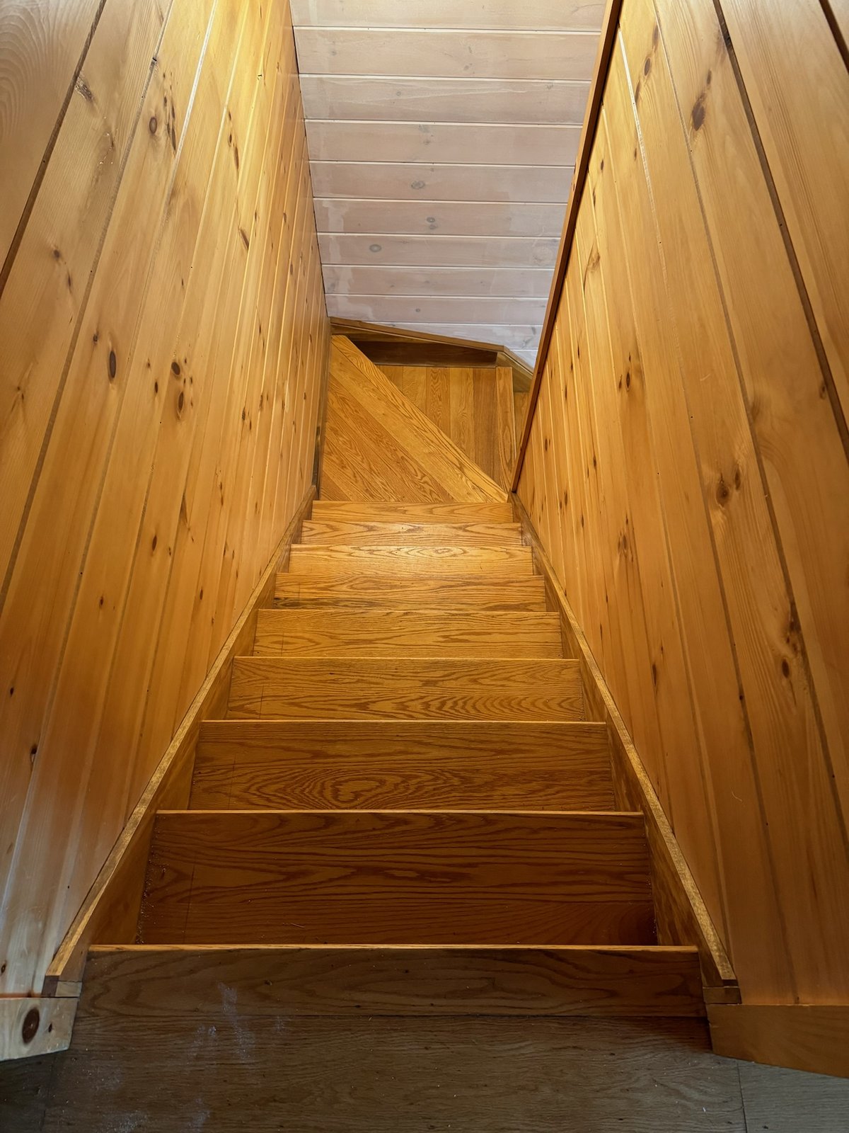 Killingly CT — sanded raw staircase before water-popping and staining