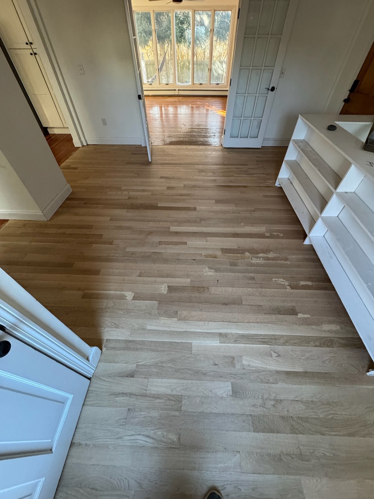 Middletown RI — whole-house sanding stage, alternate view before refinishing