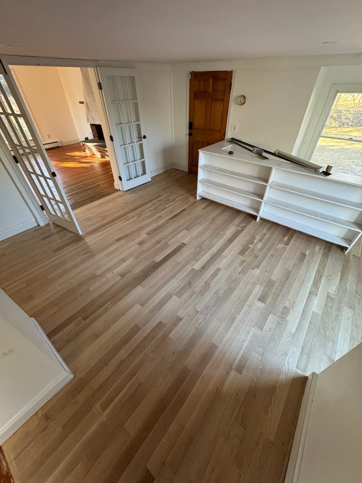Middletown RI — new white oak and existing heart pine side by side before final finish