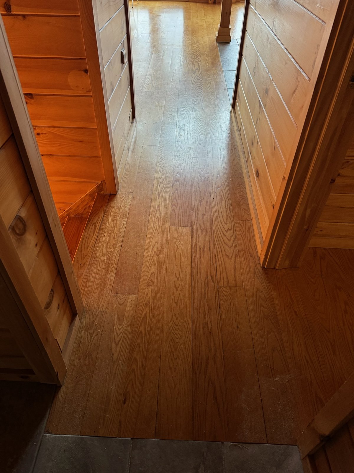 Killingly CT — sanded raw hardwood hallway before water-popping and staining
