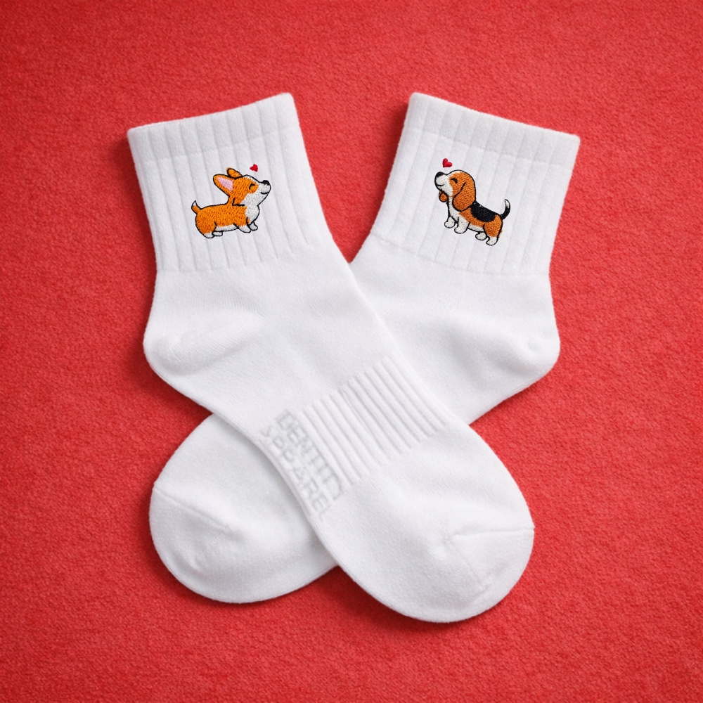 IDENTITY Apparel Hearts' Day Collection Puppy Love Premium White Cotton Socks