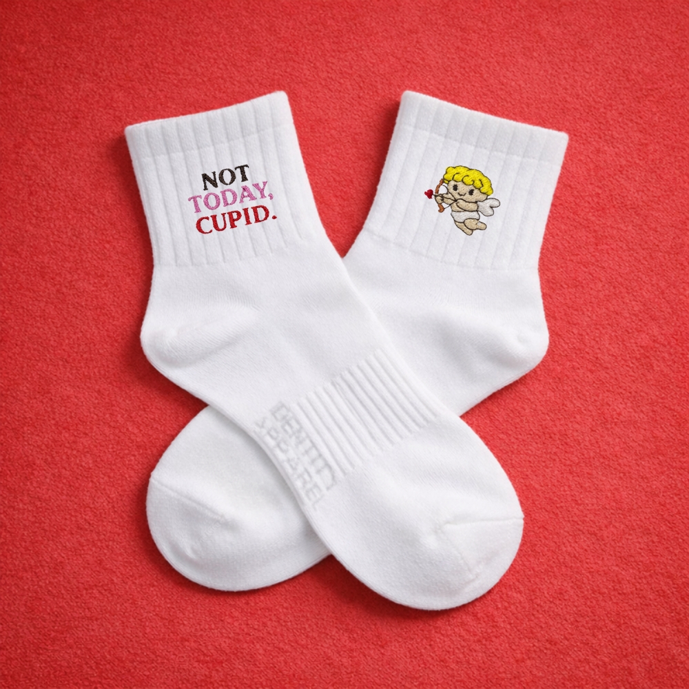 IDENTITY Apparel Hearts' Day Collection Not Today Cupid Premium White Cotton Socks