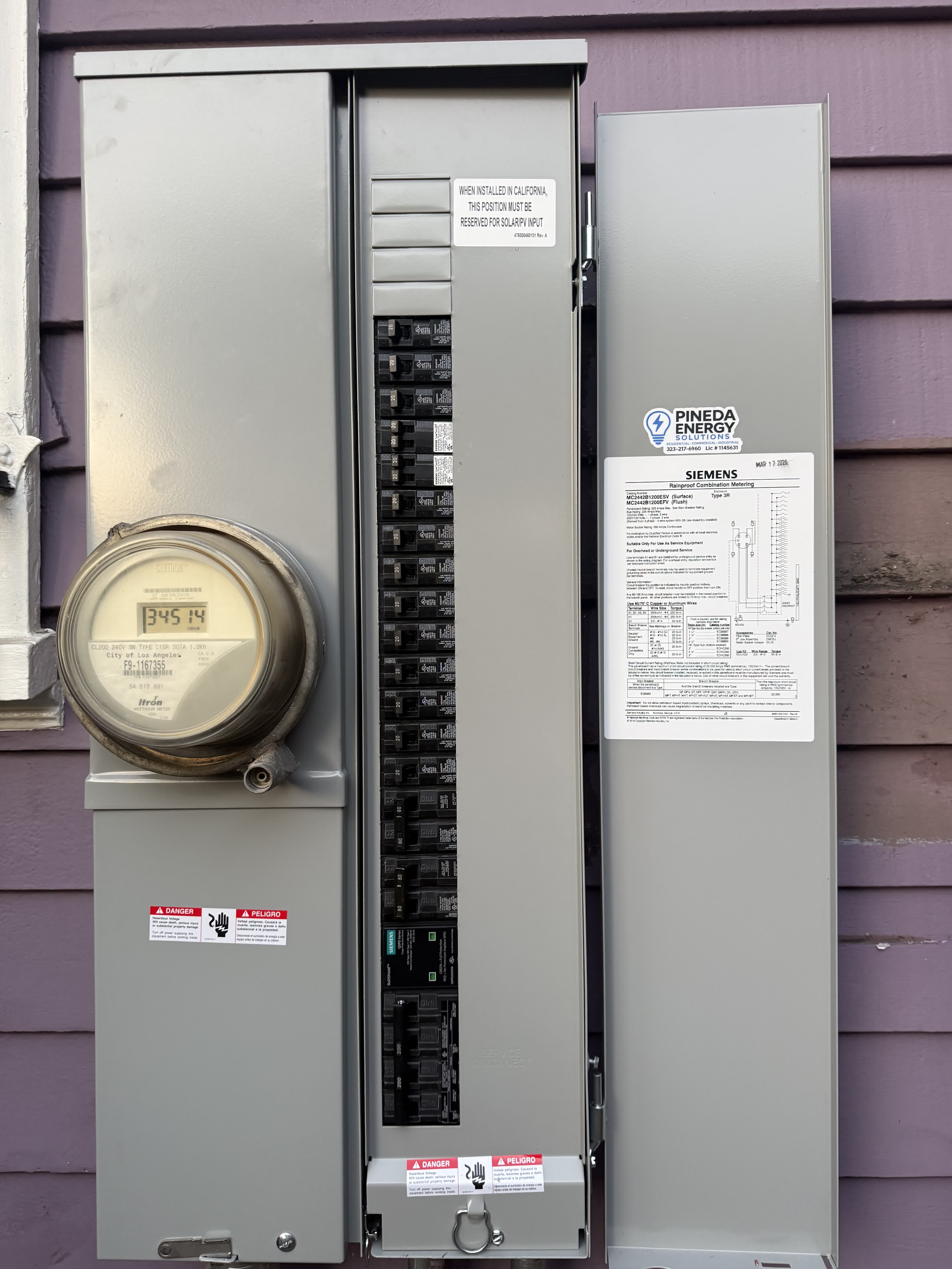 Completed 200A Siemens panel upgrade by Pineda Energy Solutions