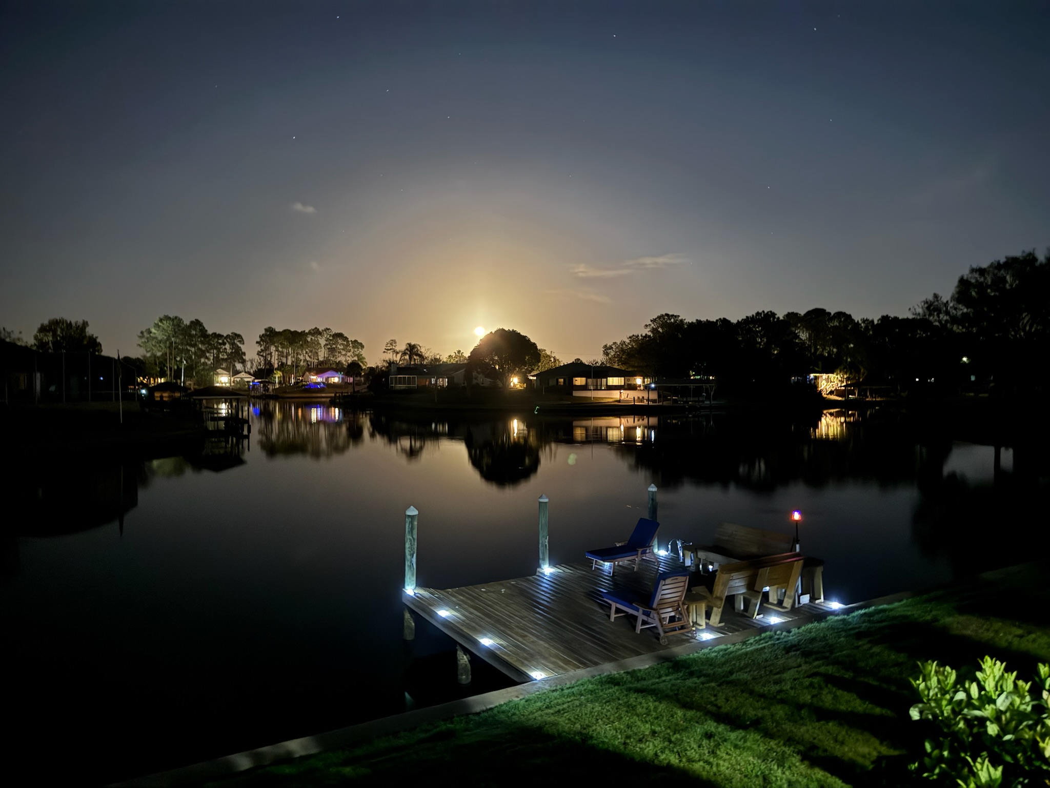 Moonlit dock at night — 23 Commander Court