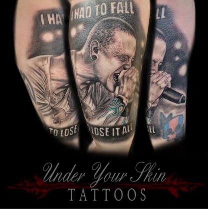 Portrait realism singer tattoo by Under Your Skin Tattoos