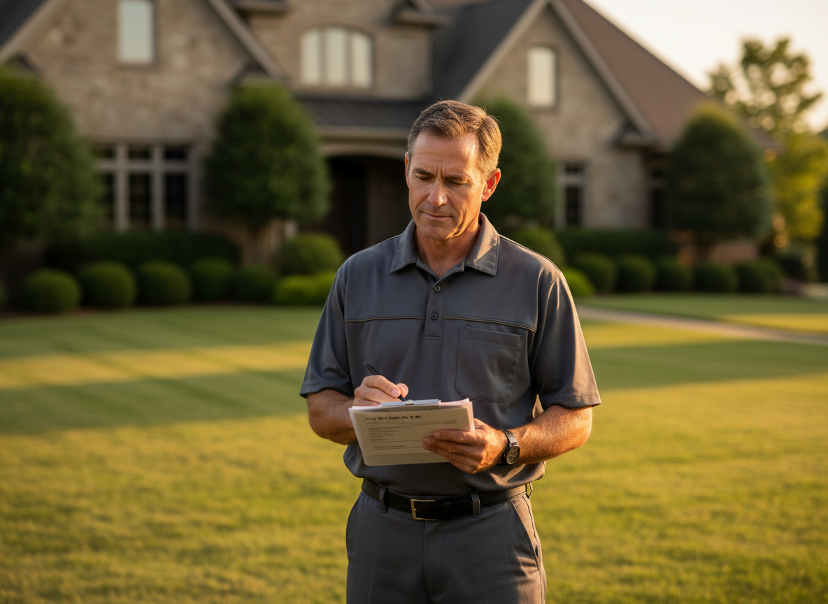 PalmCraft crew member reviewing a property estimate on a clipboard