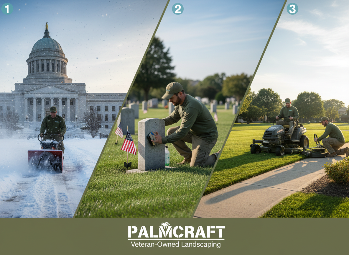 PalmCraft services — snow removal, cemetery care, and lawn maintenance