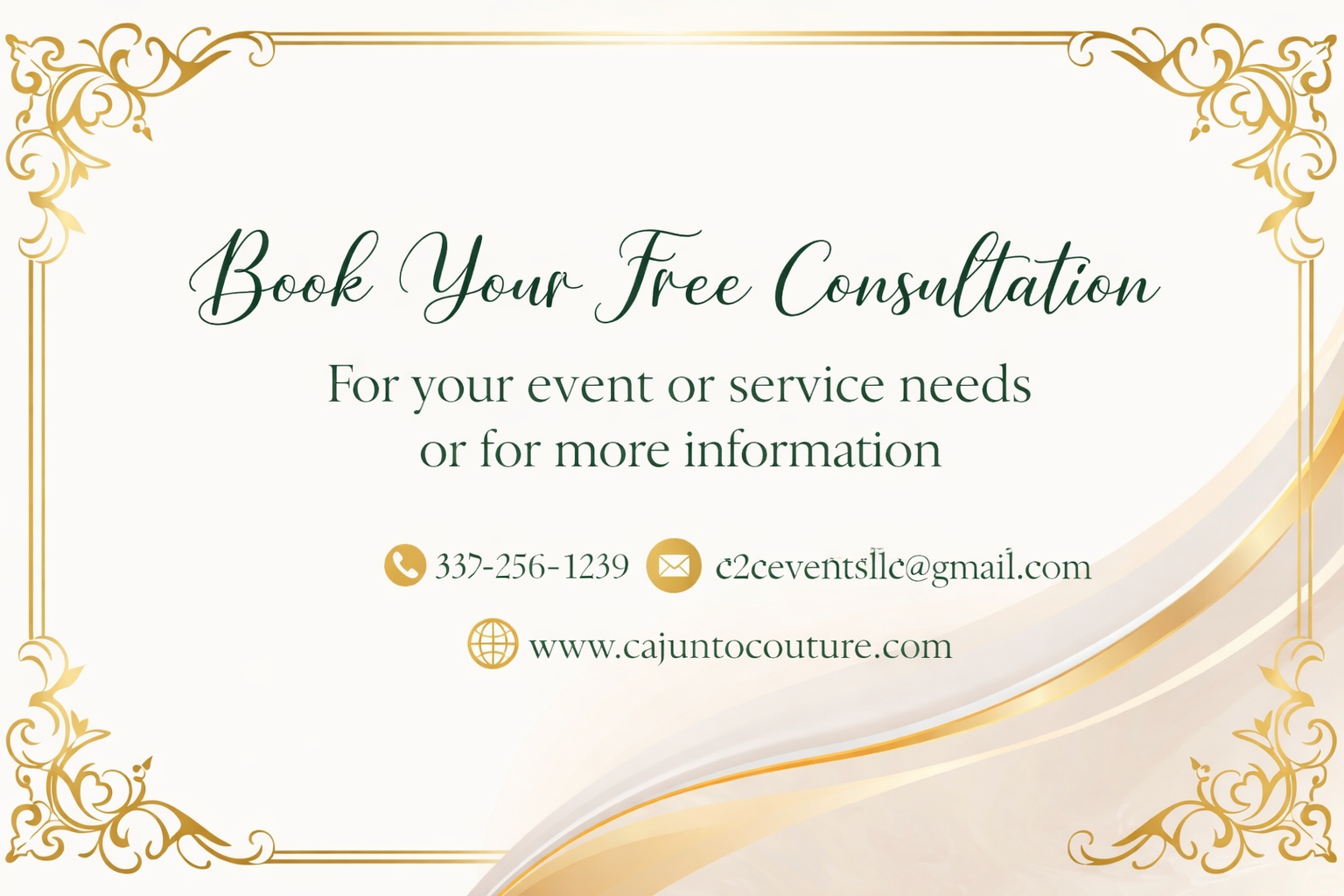 Book your free consultation with Cajun to Couture Events