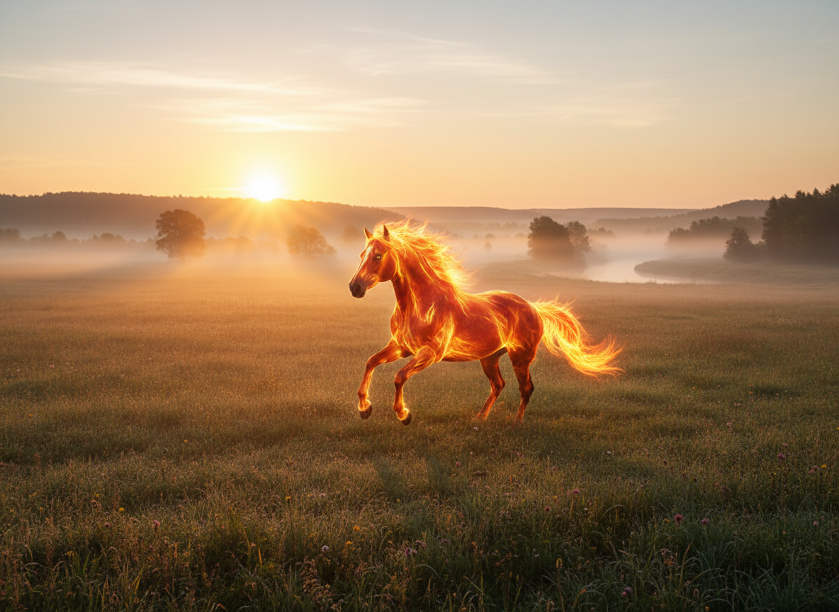 Here’s your blog image: ![A serene sunrise over a tranquil field, with a powerful, fiery horse in mid-gallop. The horse is luminous, symbolizing energy and renewal for the New Year. In the background, soft golden light breaks through gentle morning mist, evoking hope, transformation, and a fresh start. The mood is both calming and inspiring, perfect for a wellness and burnout recovery blog.