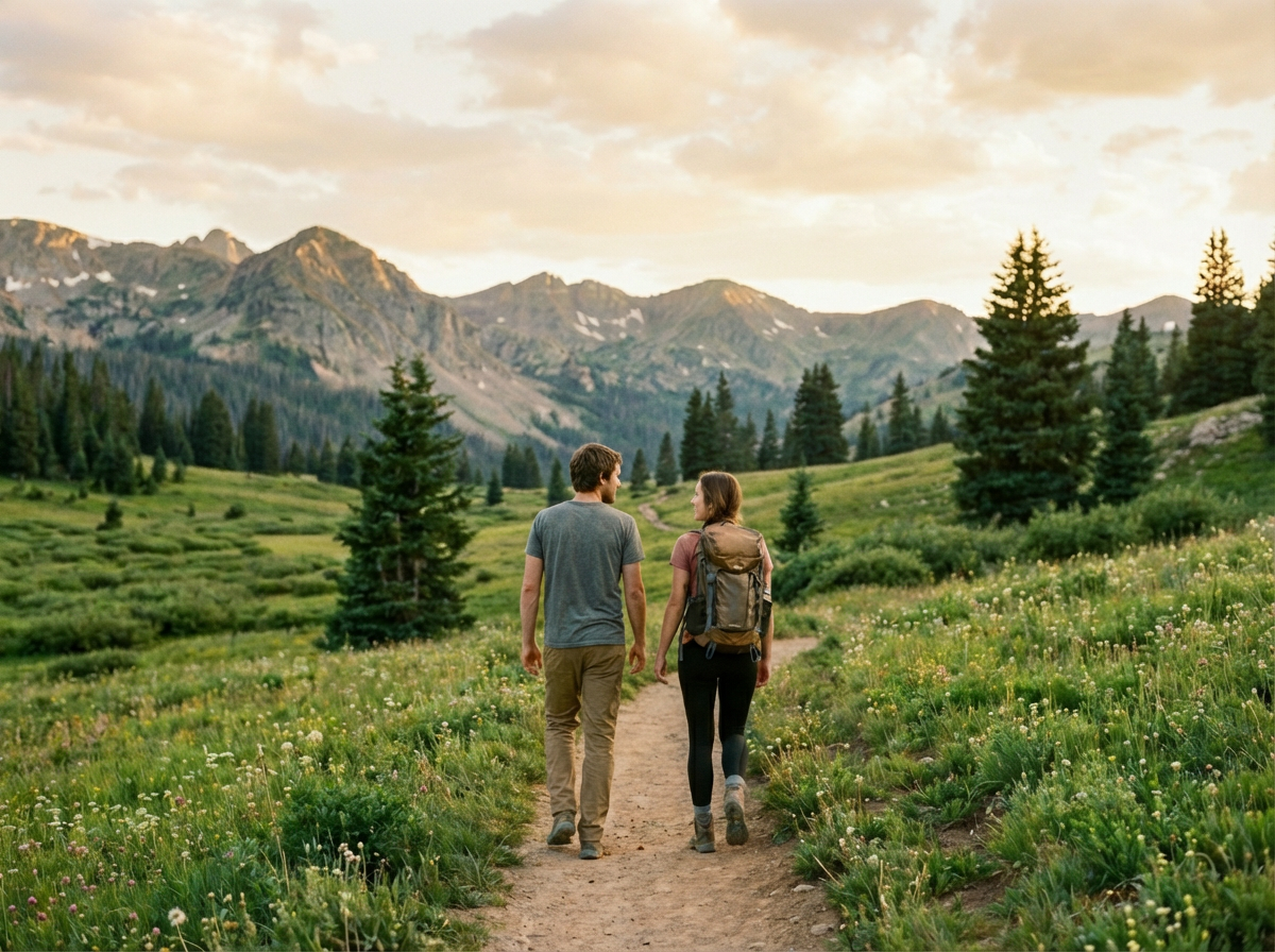 Walking on a Colorado trail during a nature therapy session