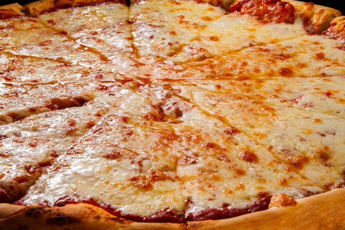 Top-down photo of a cheese pizza from JoJo's