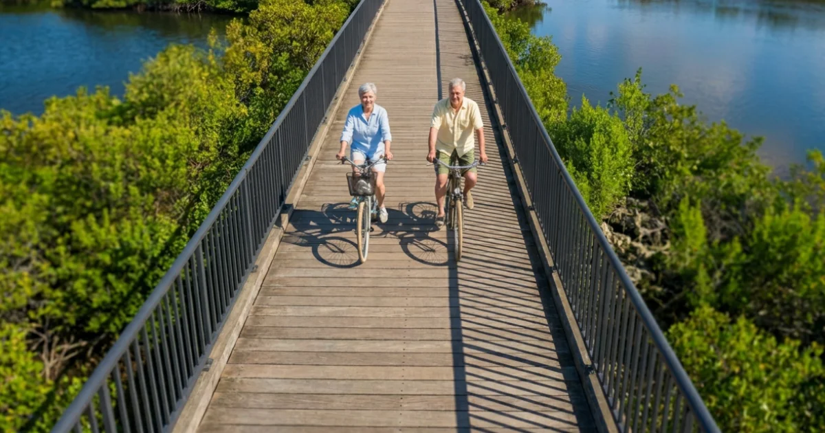 Couple cycling the Legacy Trail after acupuncture for tension headaches at AcuMed Clinic Sarasota