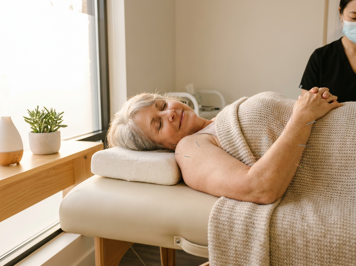 Senior patient receiving acupuncture treatment at AcuMed Clinic Sarasota