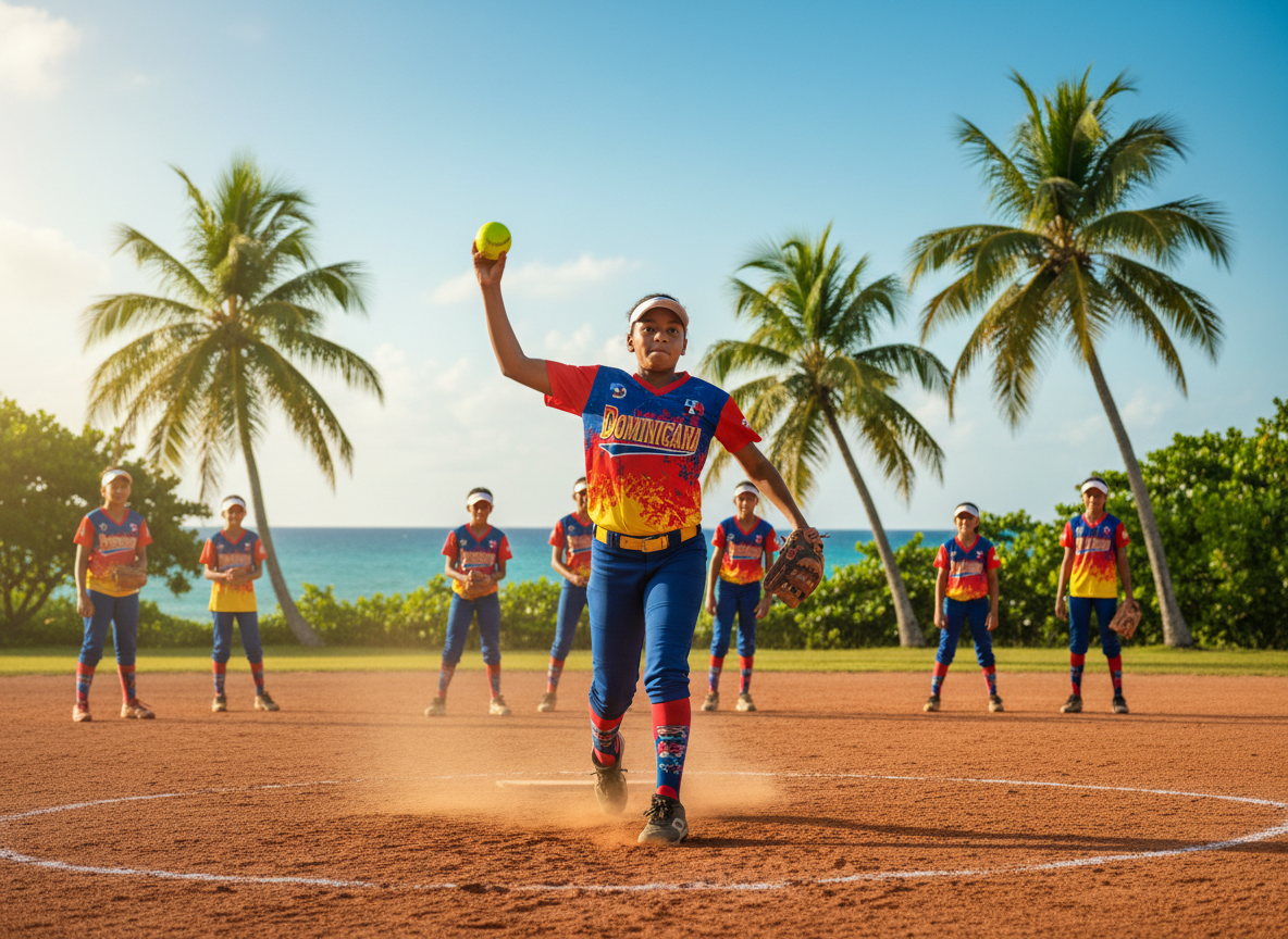Girls playing softball on a sunny field in the Dominican Republic, representing the 2026 program expansion