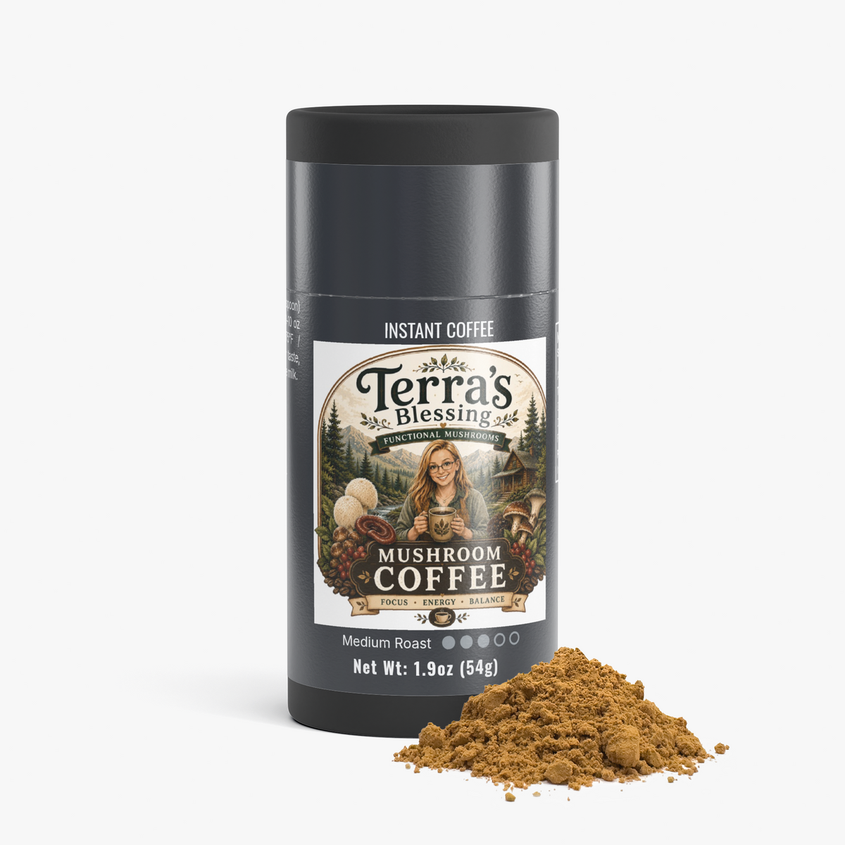 Terra's Blessings Mushroom Coffee label