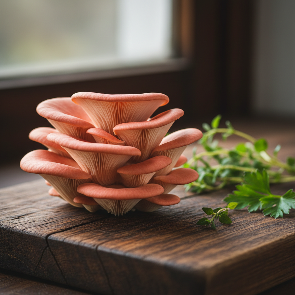 Fresh Pink Oyster mushrooms from Terra's Blessing