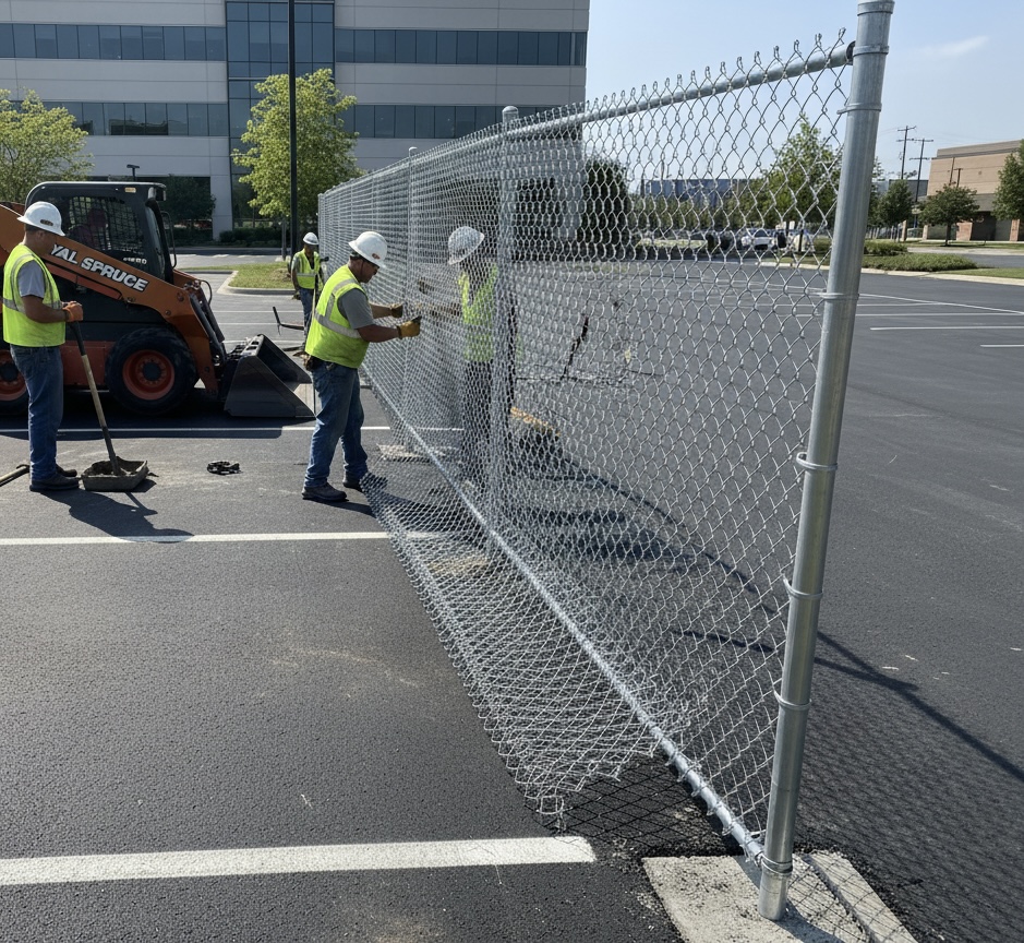 Royal Spruce team installing fence at commercial property