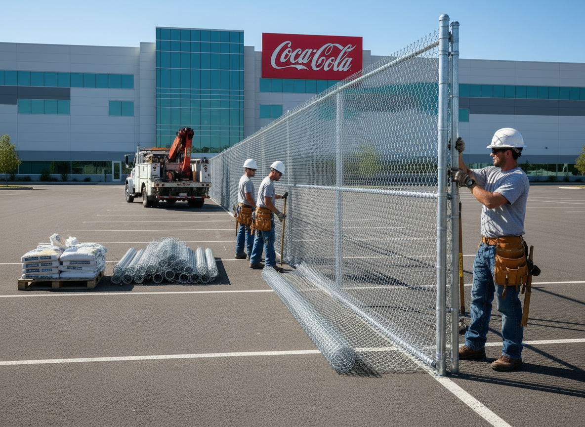 Chain link fence installation at Coca-Cola facility