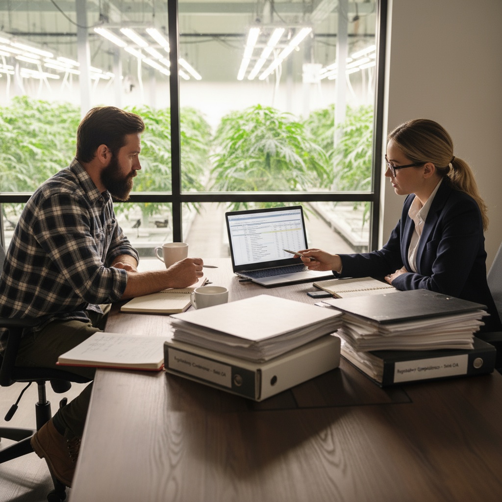 Farm owner and accountant reviewing COGS