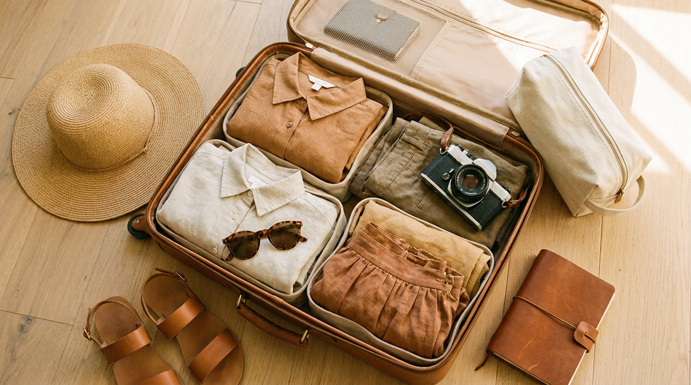 Neatly packed suitcase for vacation