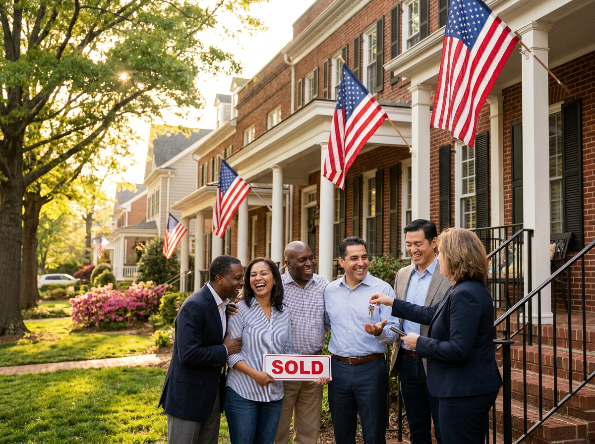 Family receiving keys to their new home