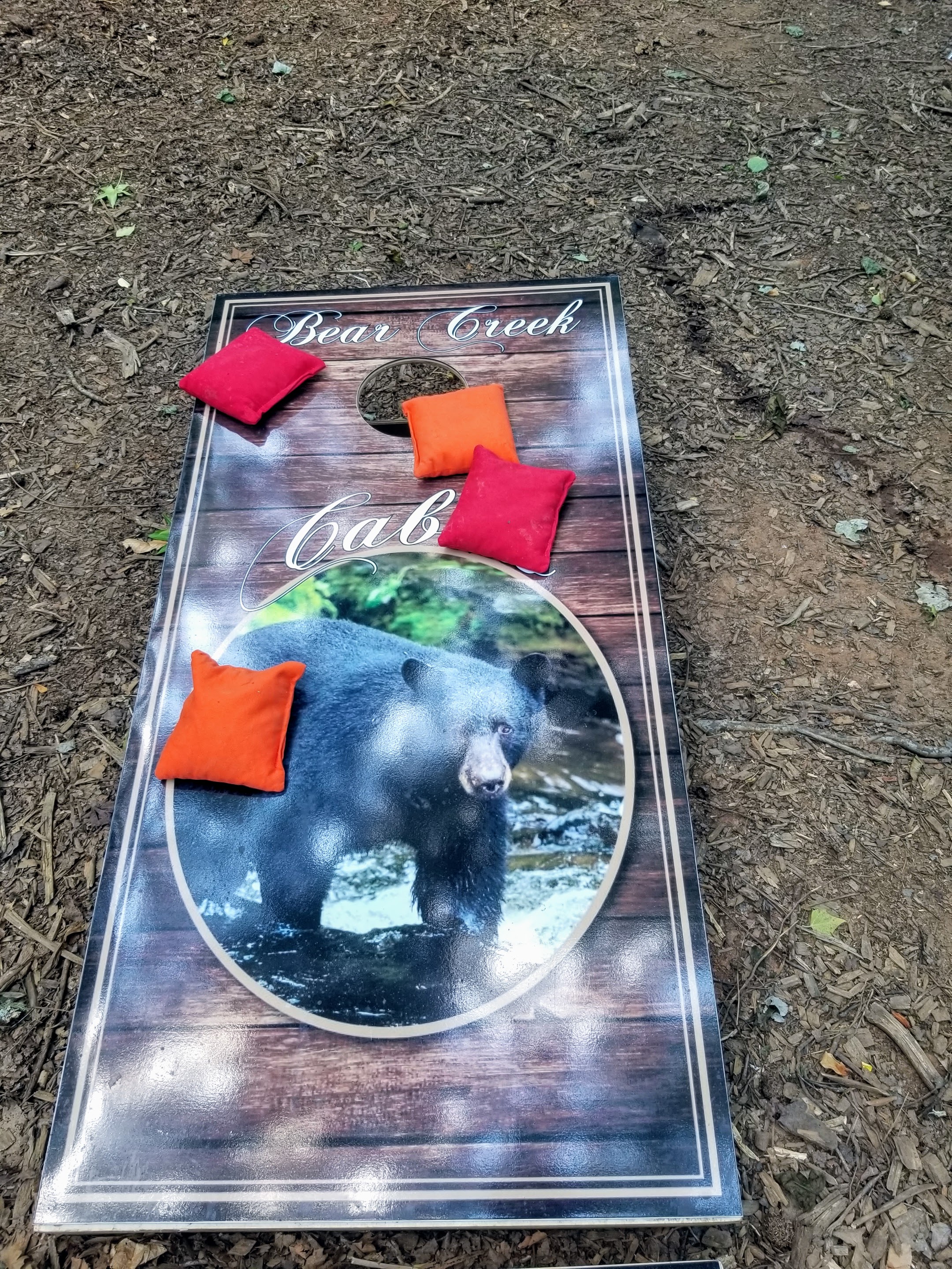Bear Creek branded cornhole board
