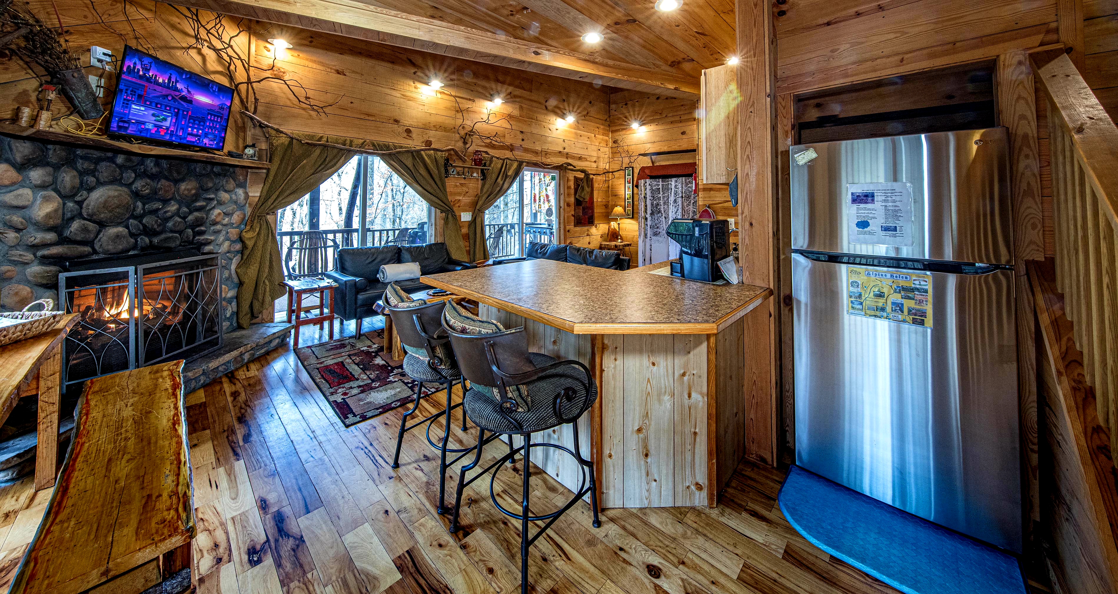 The Treehouse cabin rental Helen GA — living area
