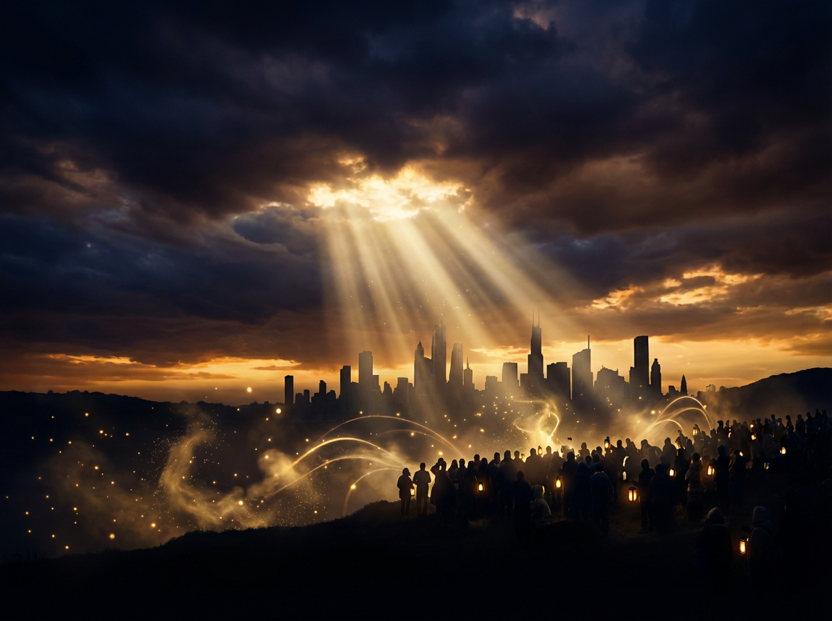Golden sunrise over community