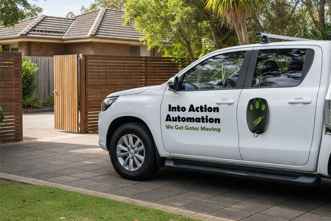 Into Action Automation service vehicle — gate and garage door motor repairs across Brisbane, Logan and Northern Gold Coast