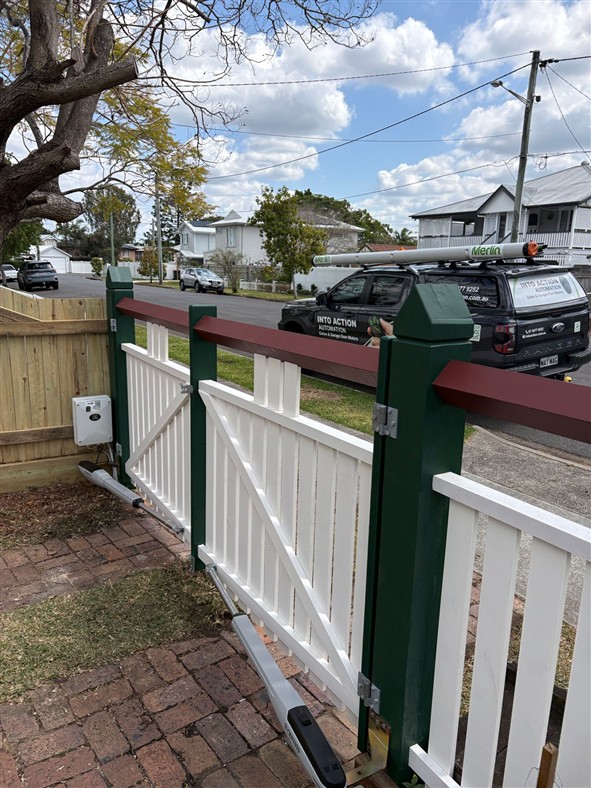 Centsys Vantage swing gate automation system installed at a Chelmer Brisbane property — Into Action Automation