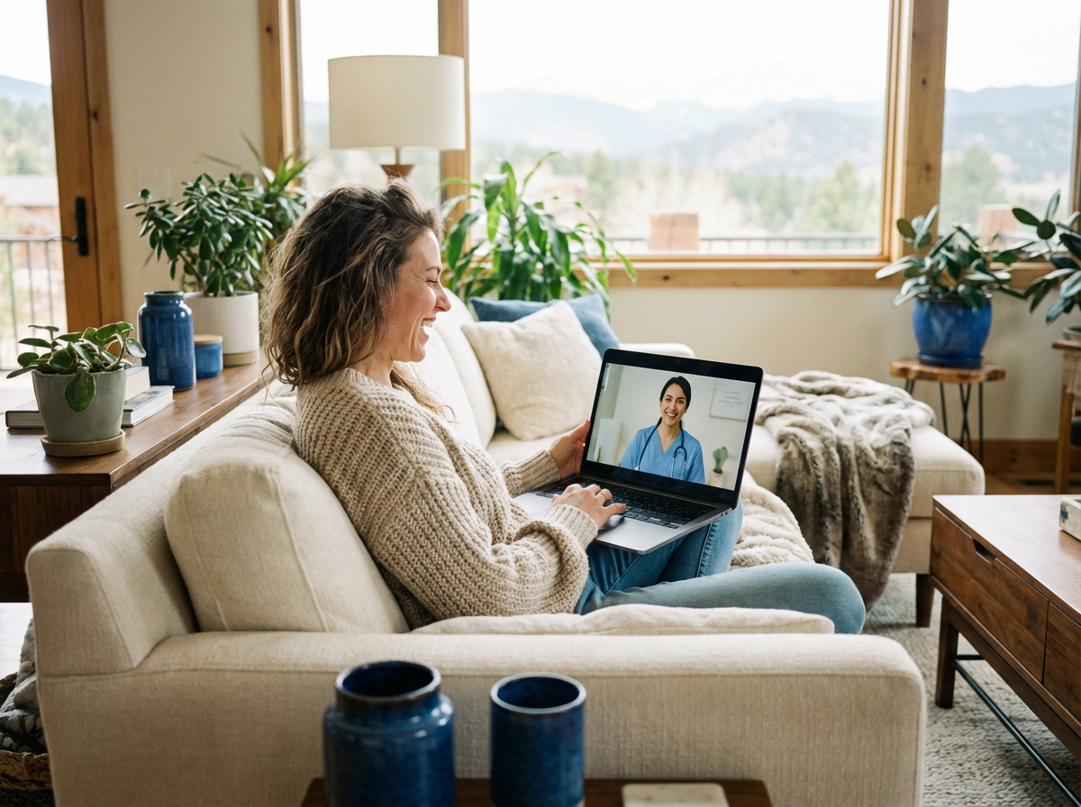 Patient enjoying a telehealth visit from home