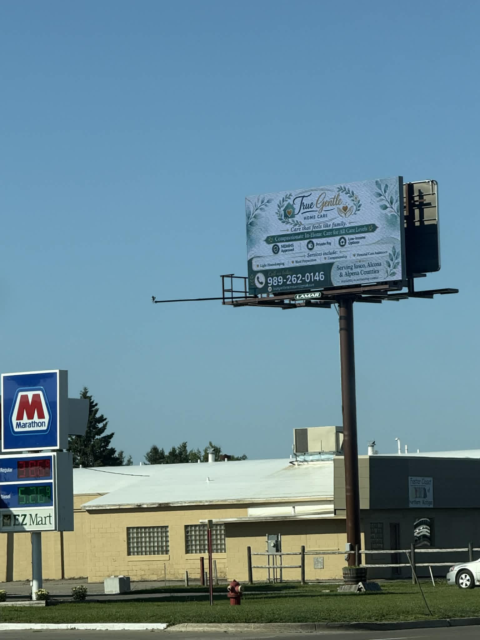 True Gentle Home Care billboard on US-23 in Alpena