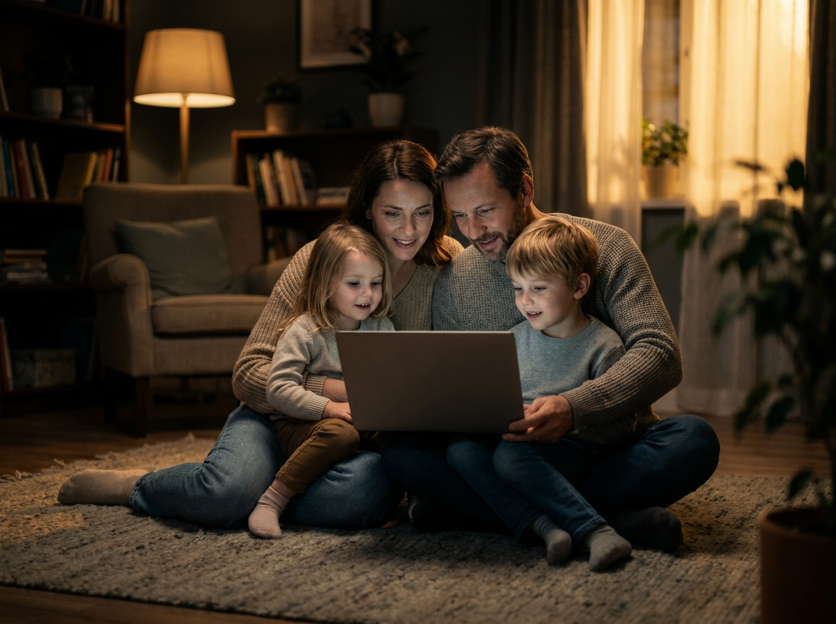 Family watching a legacy video together