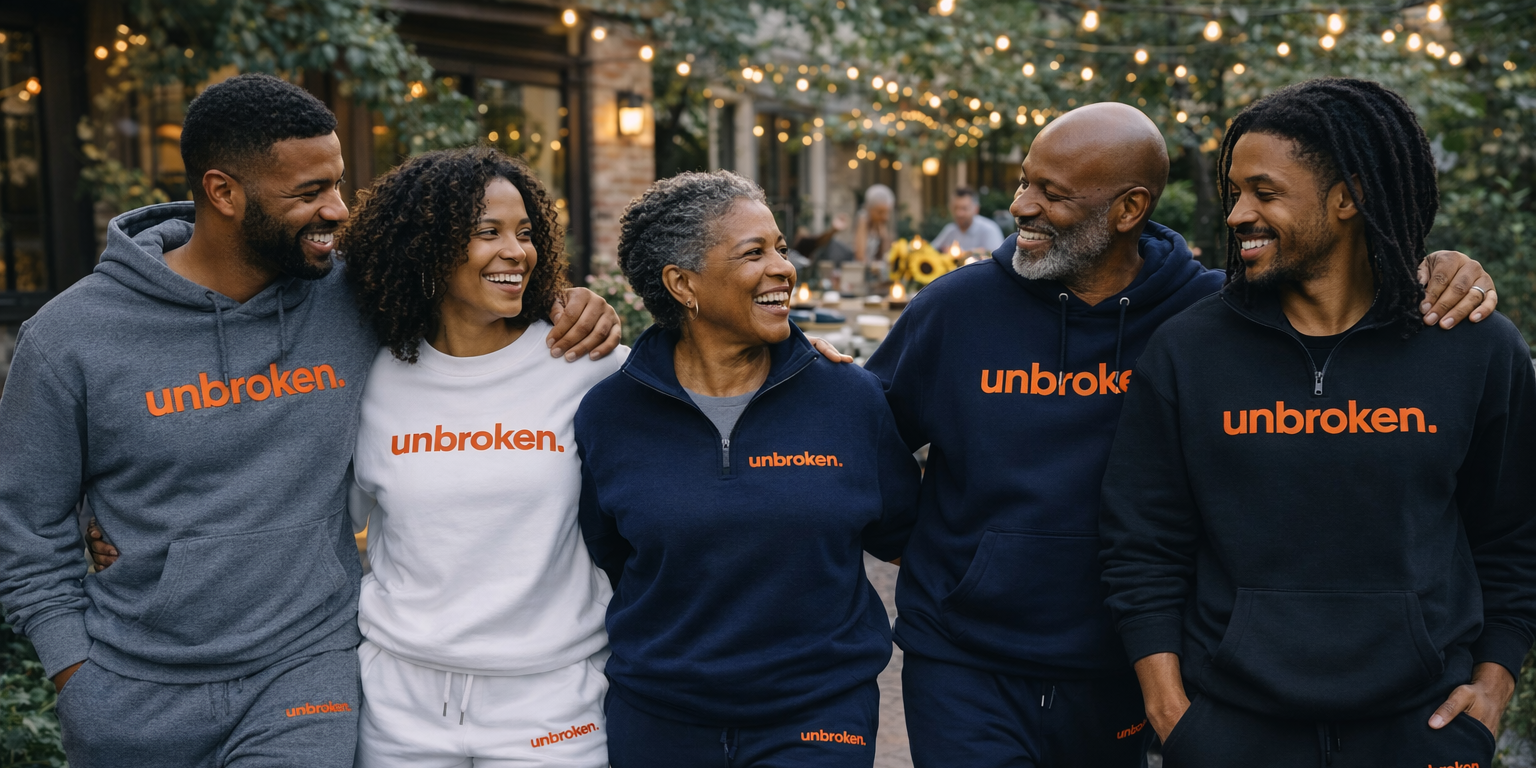 Family and friends wearing unbroken. apparel gathered together