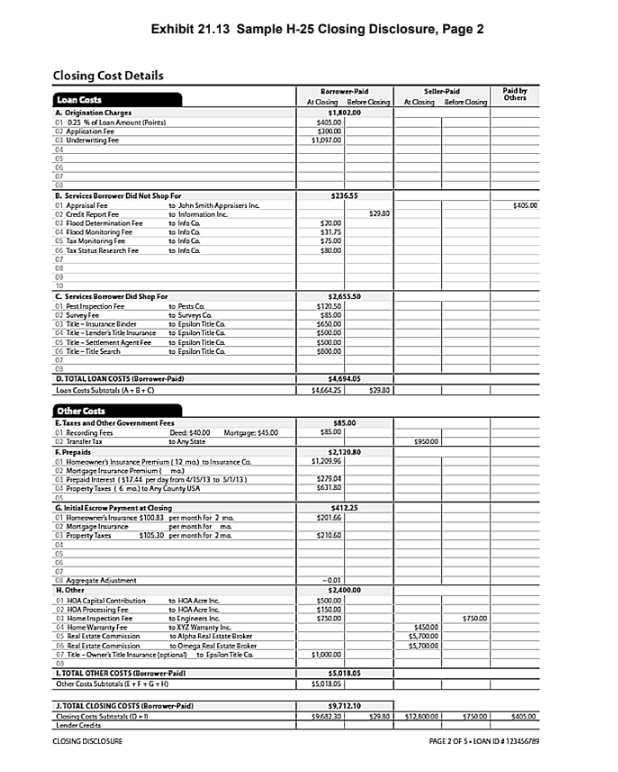 Exhibit 21.13 Sample H-25 Closing Disclosure Page 2