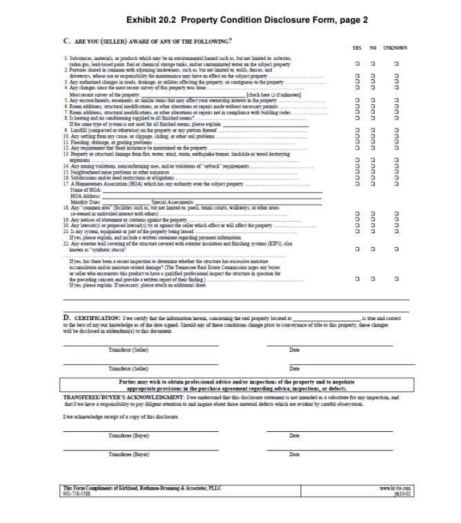 Exhibit 20.2 Property Condition Disclosure Form page 2