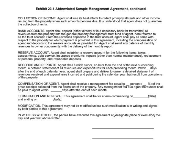 Exhibit 23.1 Abbreviated Sample Management Agreement (continued)