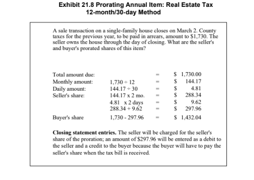 Exhibit 21.8 Prorating annual tax using 12-month/30-day method