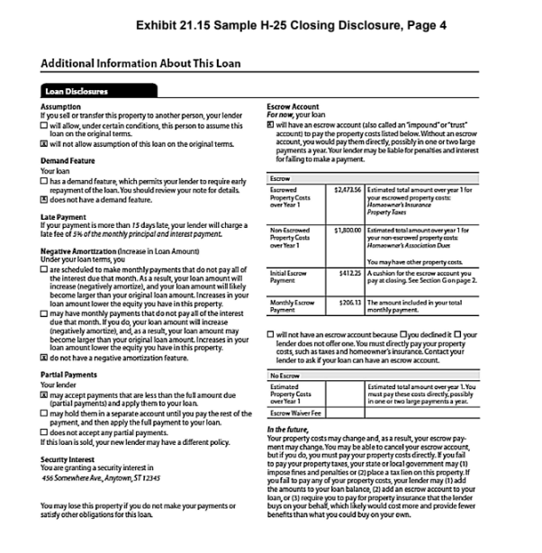 Exhibit 21.15 Sample H-25 Closing Disclosure Page 4