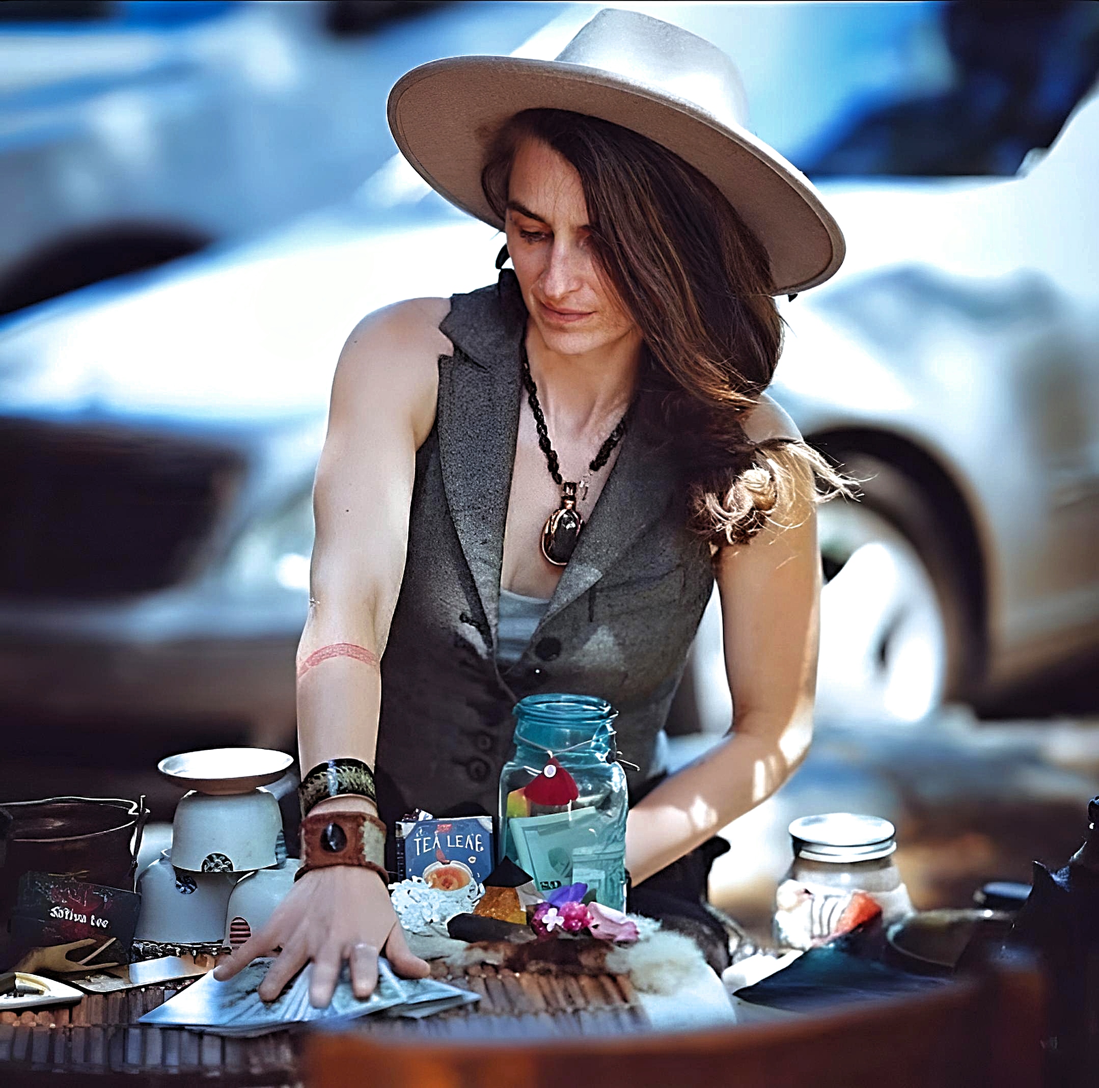 Sati offering tea leaf readings at The Living Dream