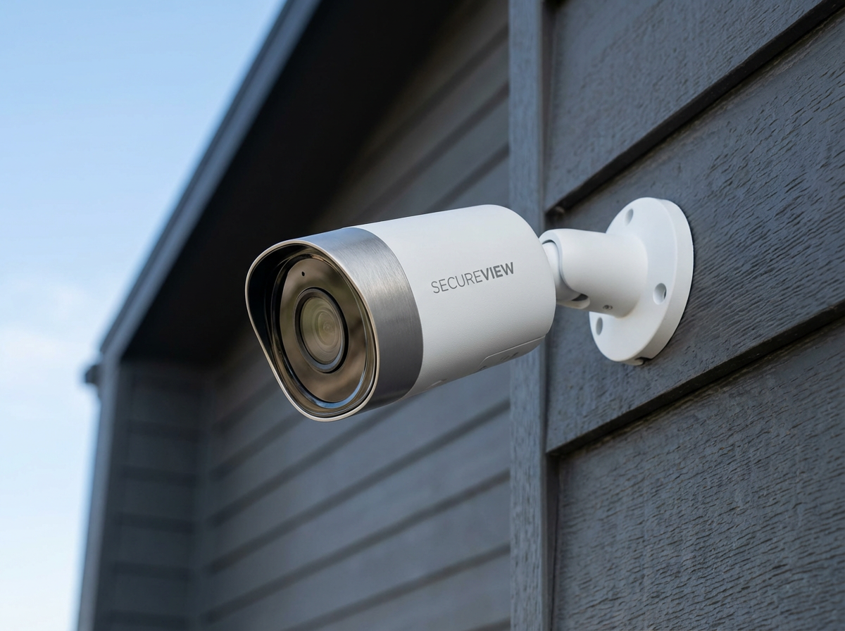 Outdoor security camera mounted on home