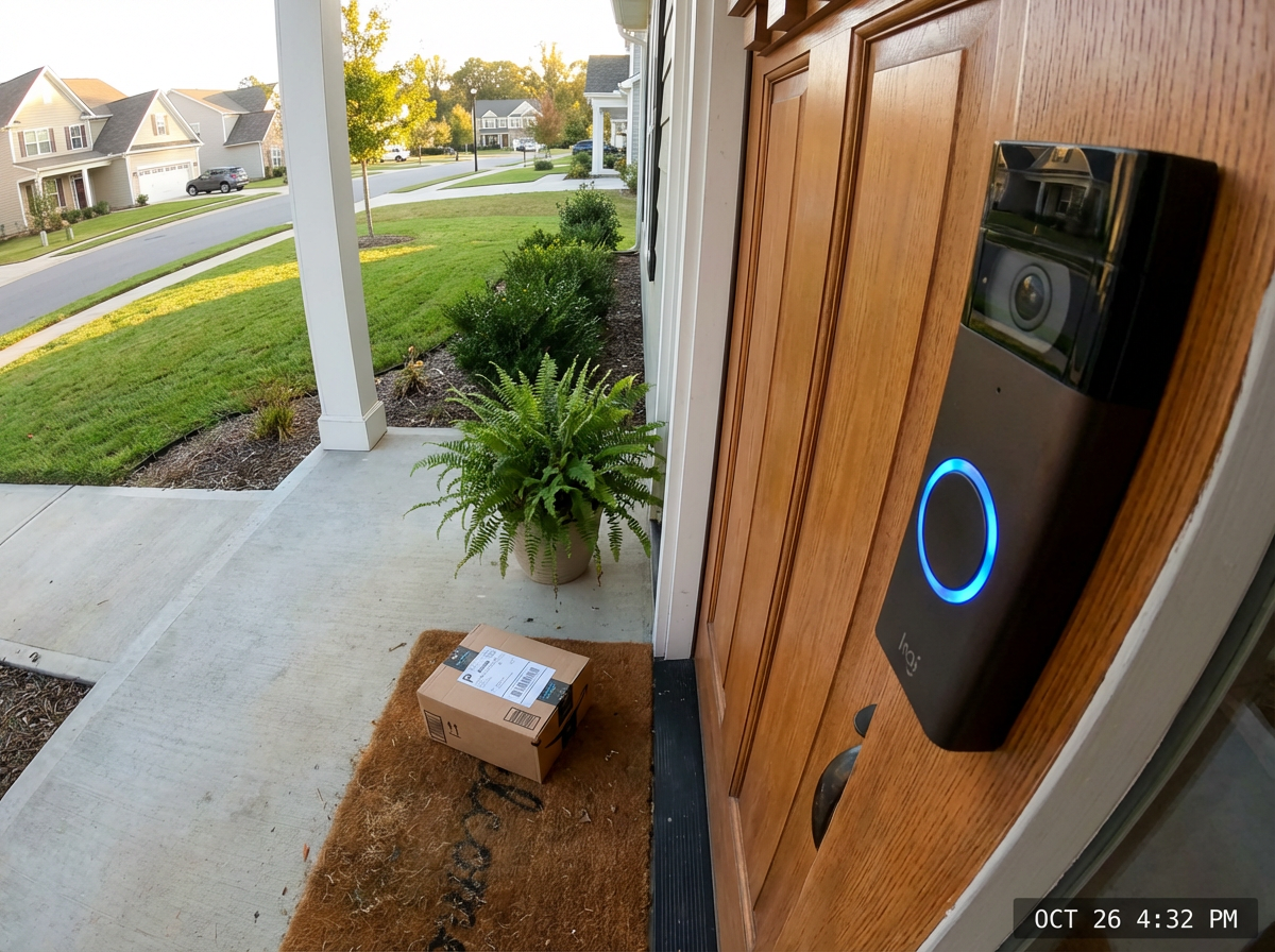 Video doorbell on front door