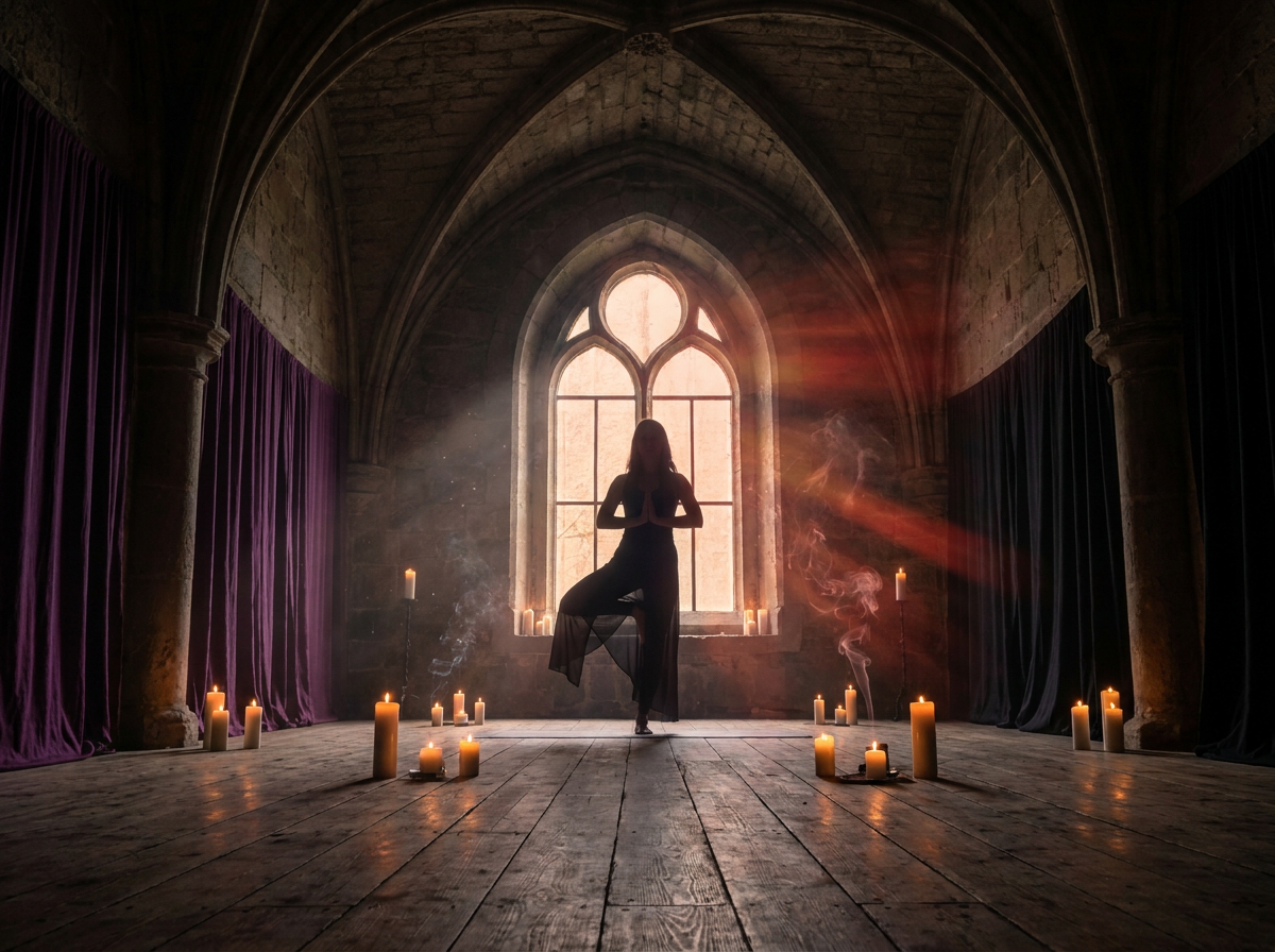 Yoga studio with warm lighting