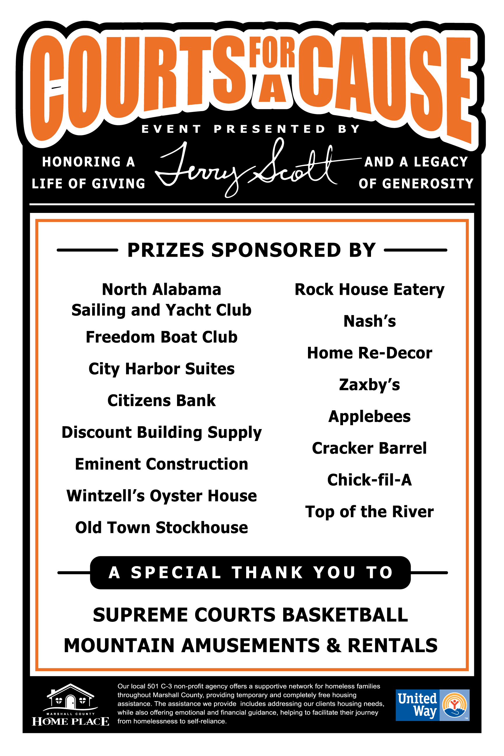 Courts for a Cause Sponsor Board