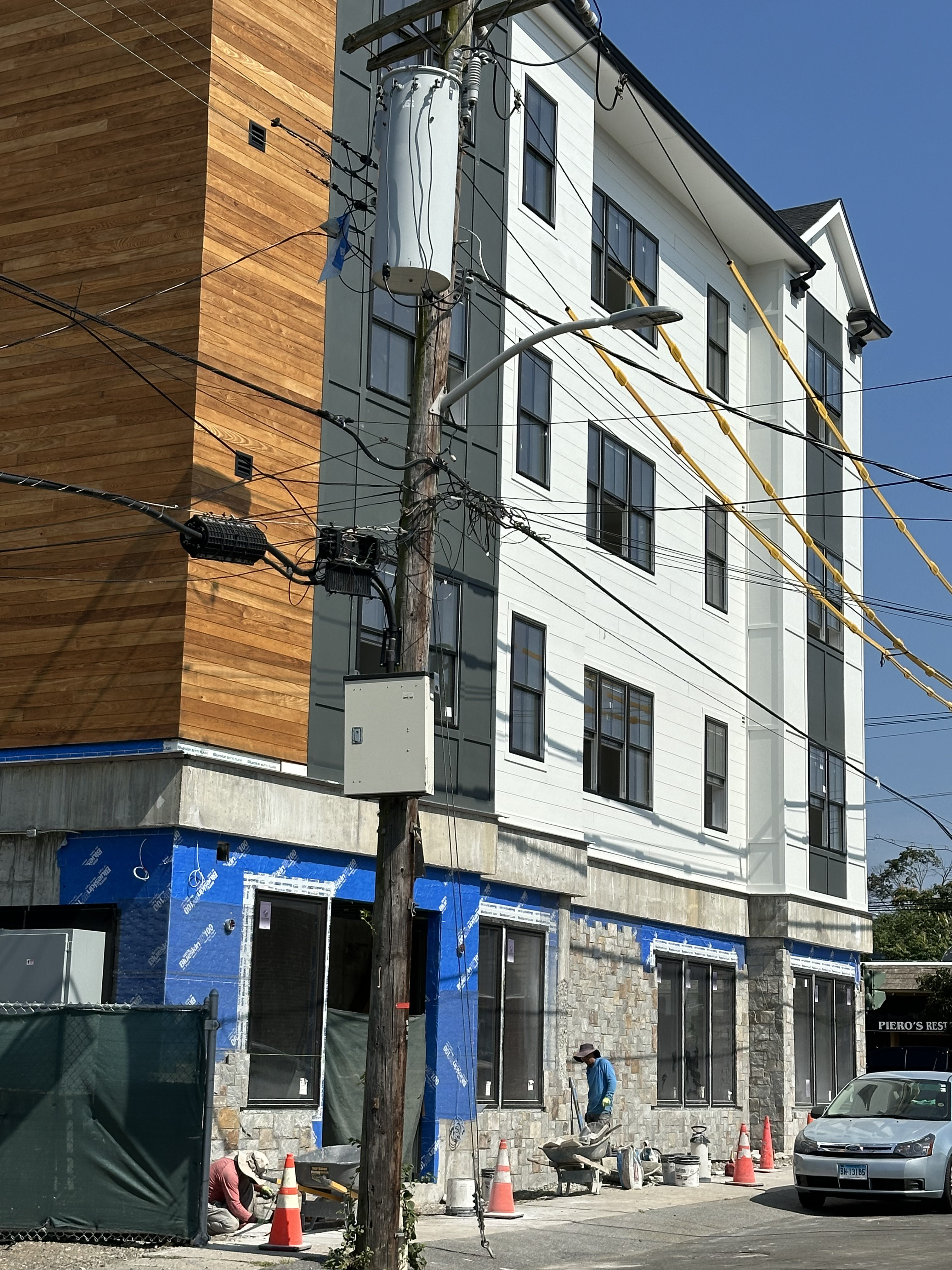 Before: natural stone facade installation — Harrison, NY