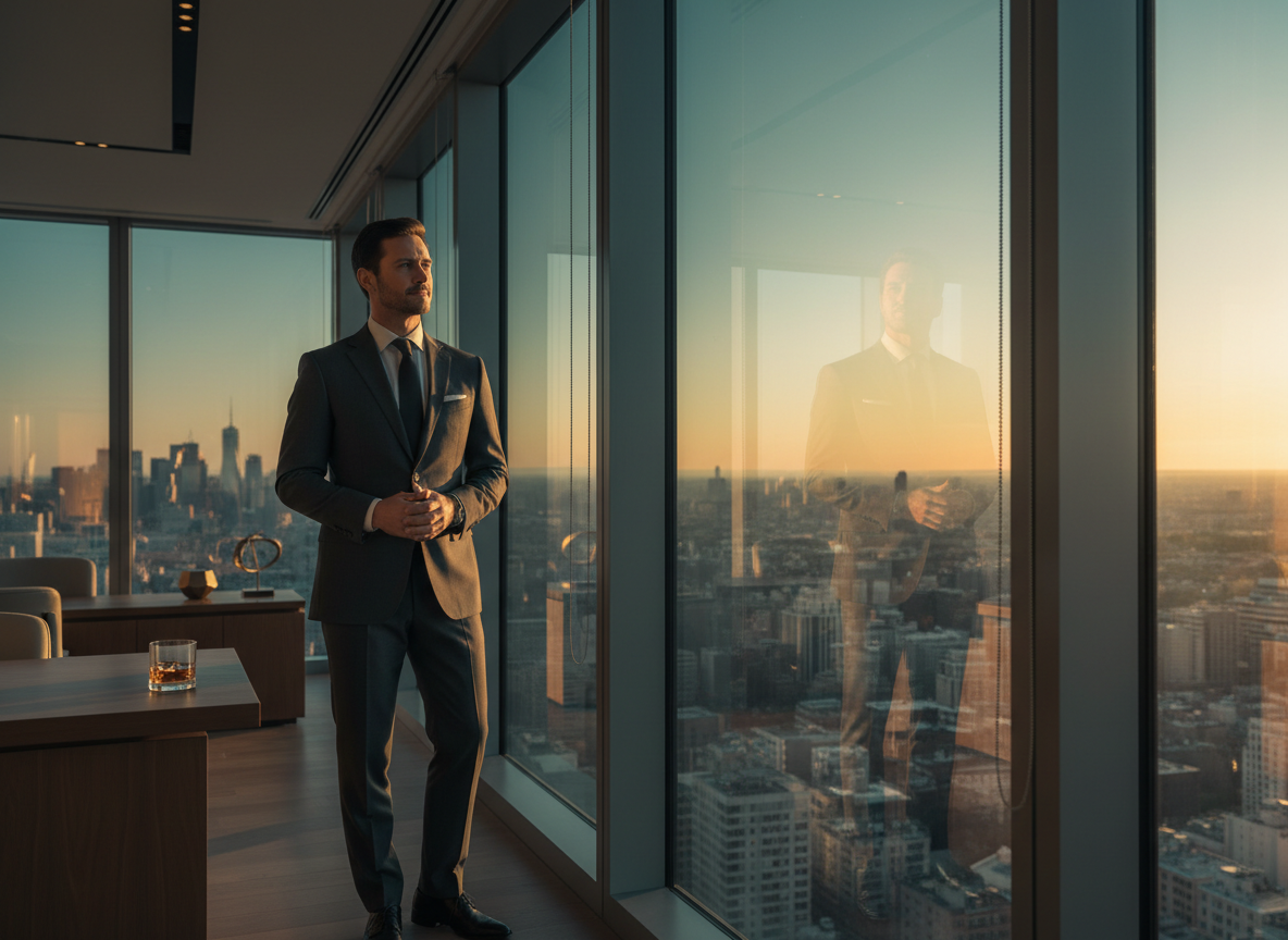 Successful professional contemplating at window