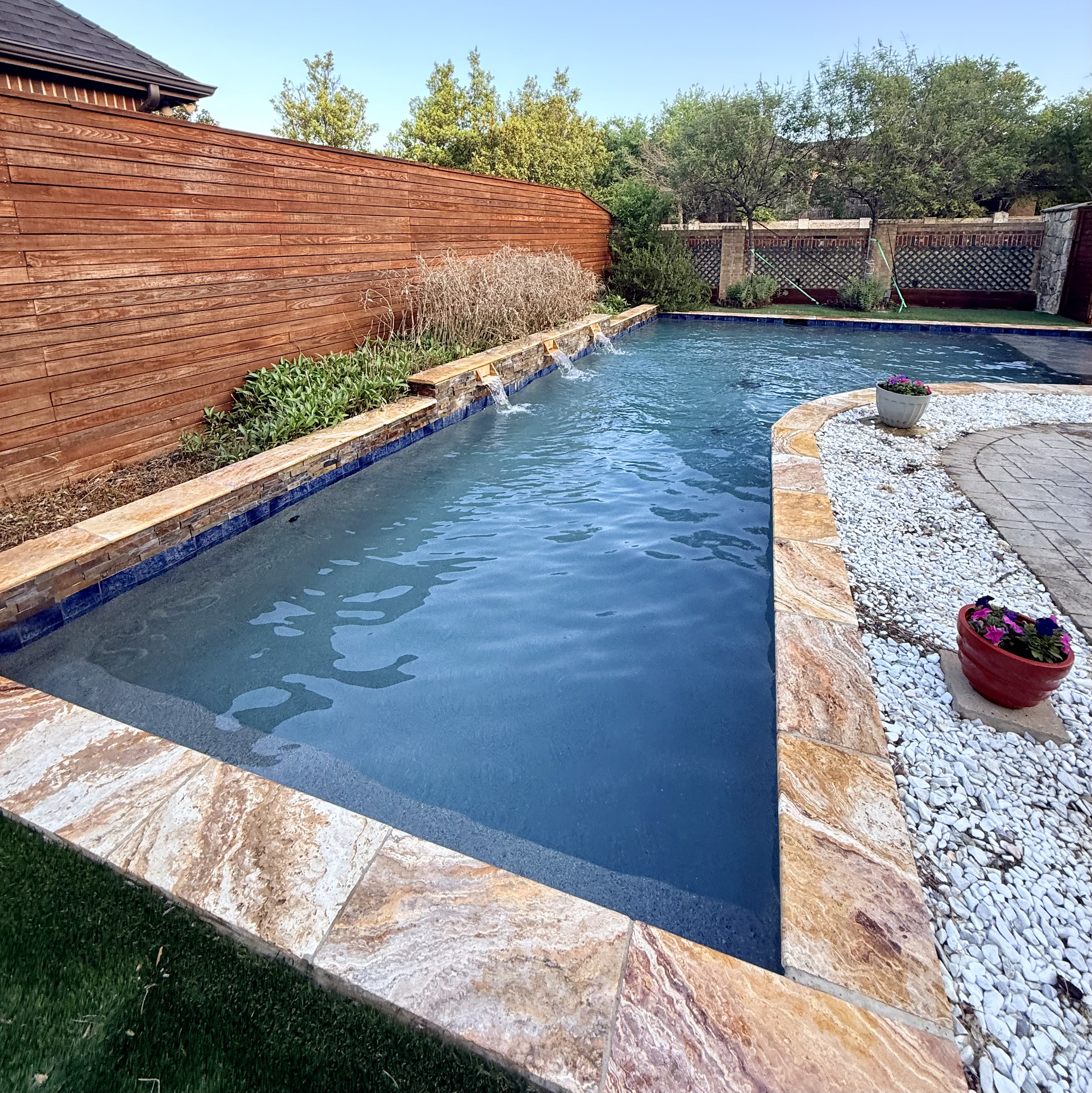 Rectangular pool with waterfall — McKinney TX