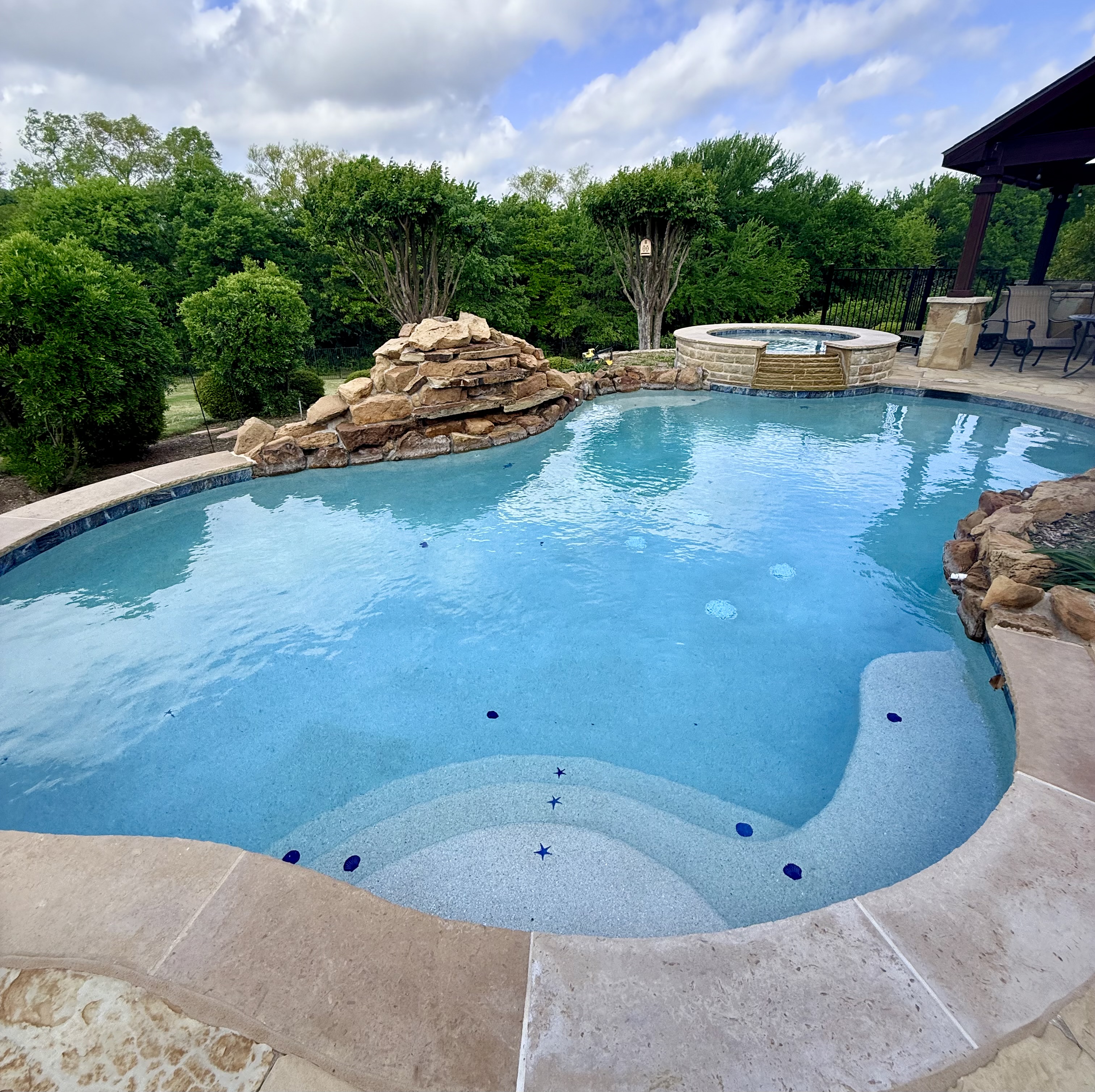 Freeform pool with rock waterfall — McKinney TX