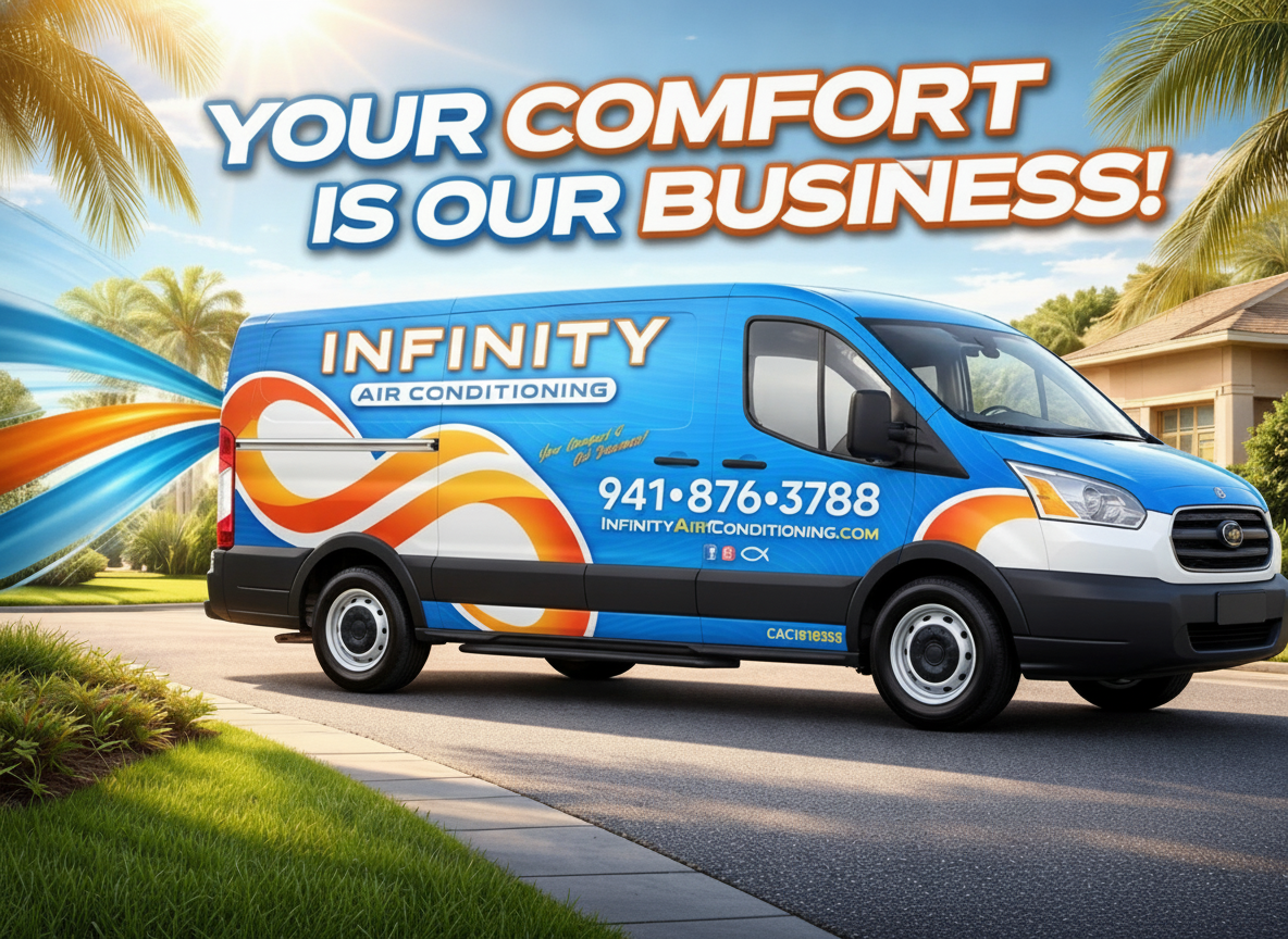 Infinity Air Conditioning service van — North Port's #1 rated HVAC company serving Venice, Port Charlotte, and Punta Gorda FL
