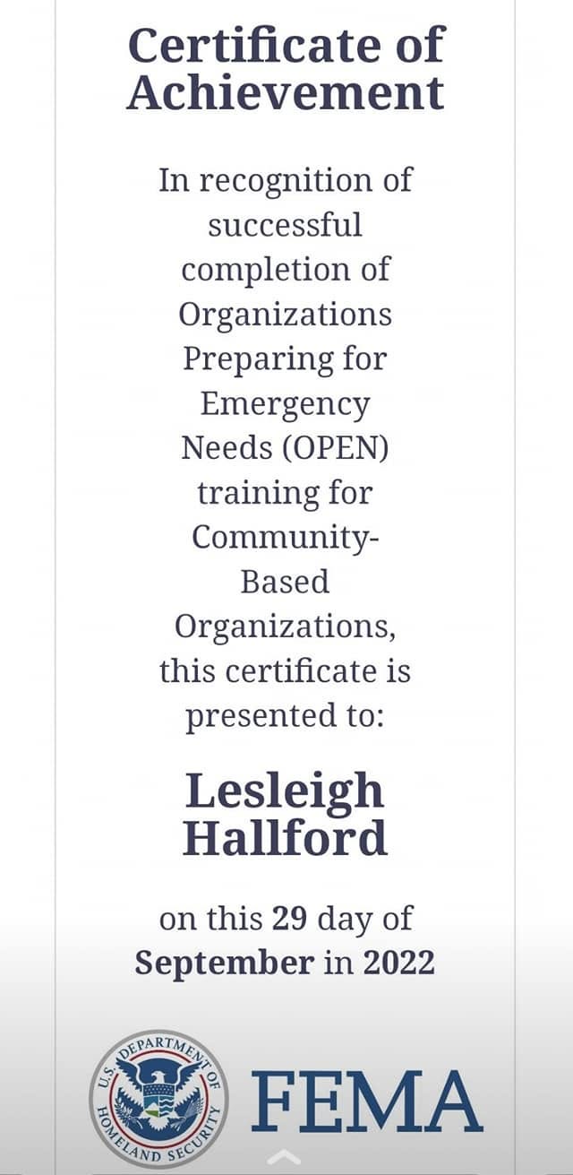 FEMA Emergency Preparedness Certificate